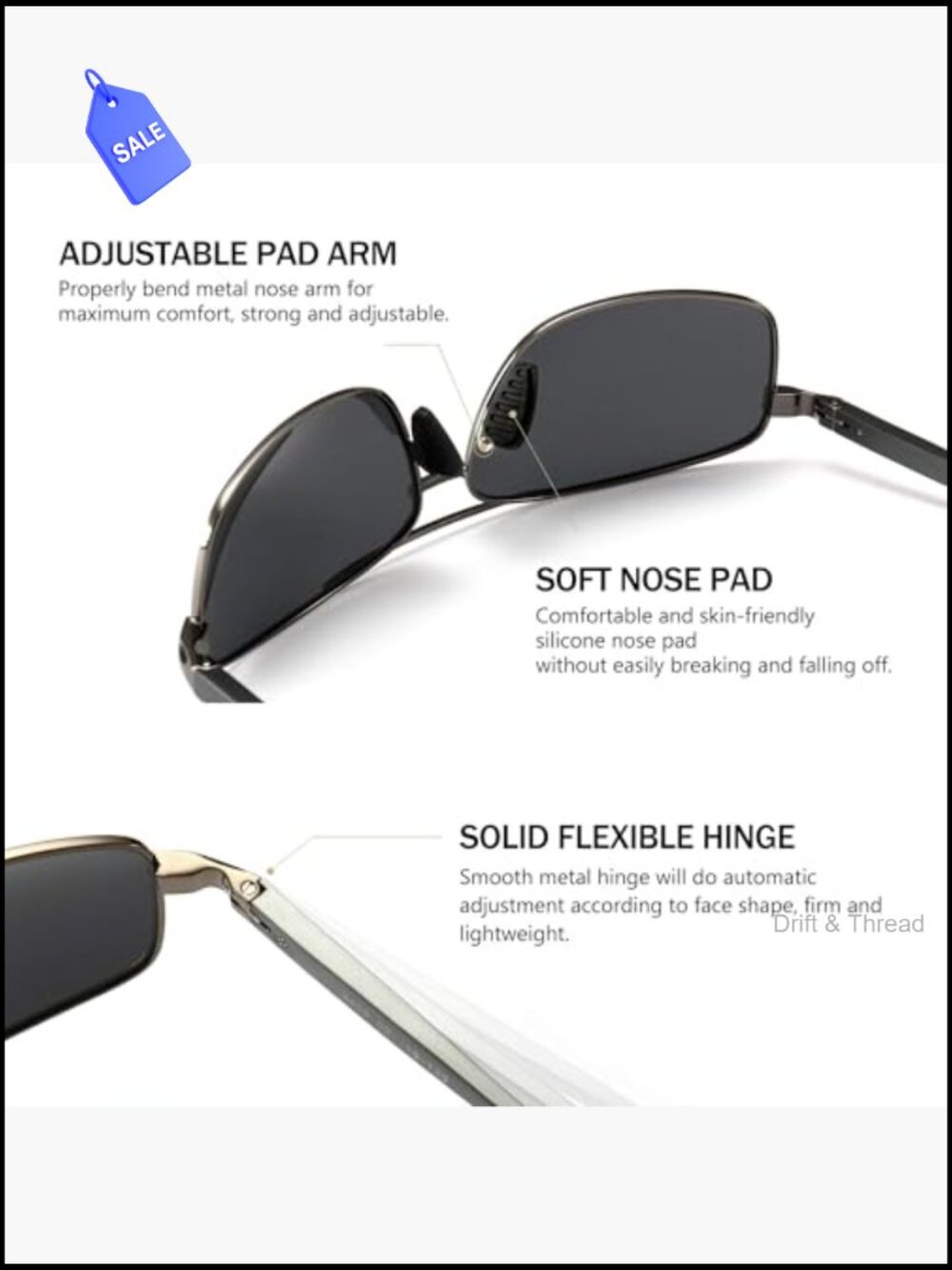 Ultra Lightweight Rectangular Polarized Sunglasses UV400 Protection for Men - Picture 4 of 7
